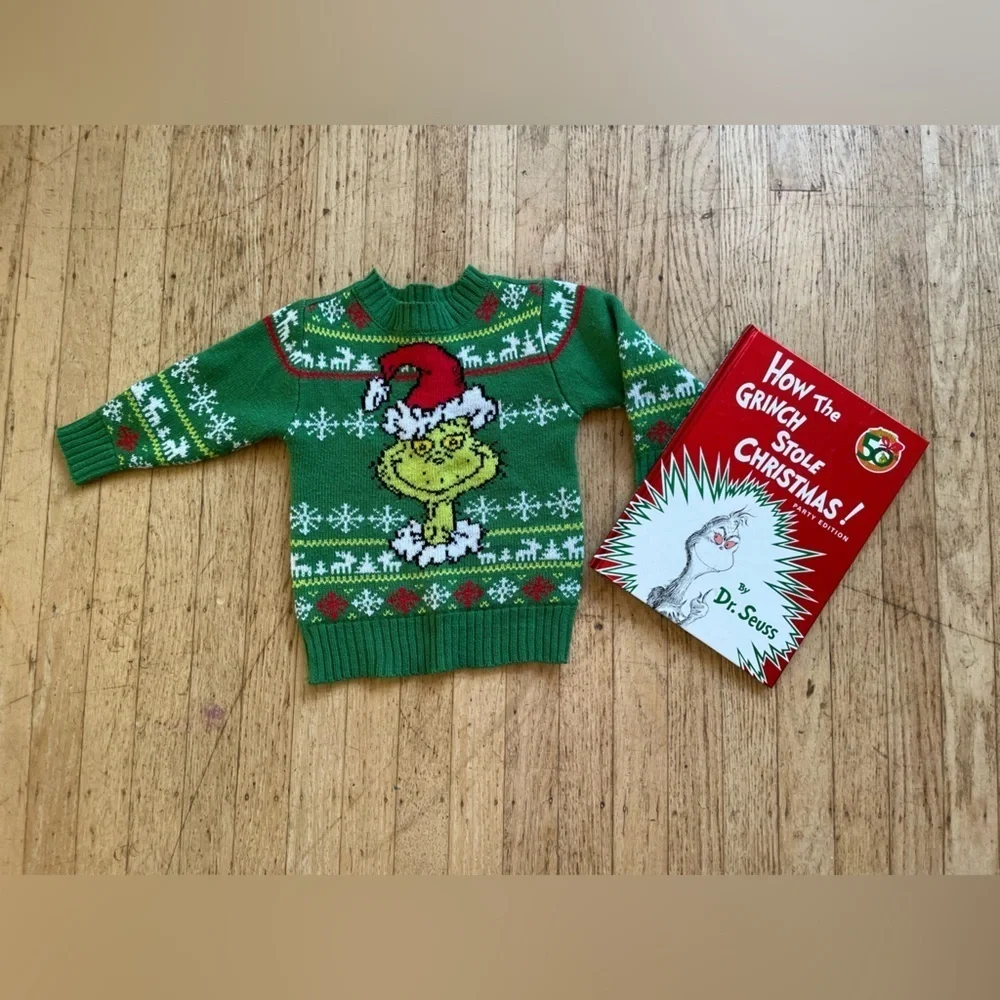 Grinch sweater & book gift  2T Dr. Seuss how the Grinch stole Christmas